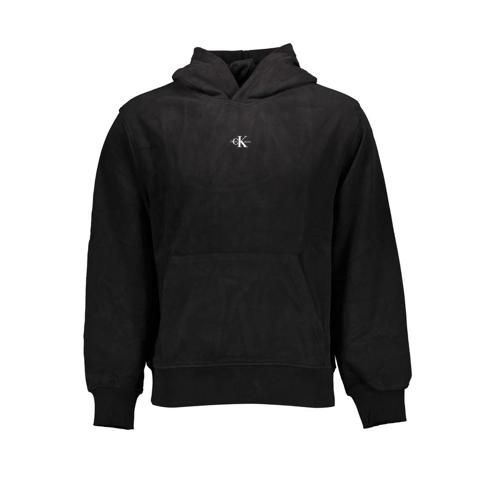 Black Calvin Klein men's cotton hoodie with front pocket and drawstring hood, casual and comfortable for everyday wear.