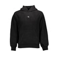 Black Calvin Klein men's cotton hoodie with front pocket and drawstring hood, casual and comfortable for everyday wear.