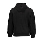 Black cotton men's hoodie by Calvin Klein with a front pocket and hood, shown on a plain background.