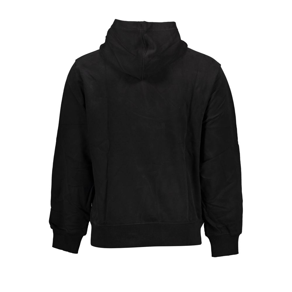 Black cotton men's hoodie by Calvin Klein with a front pocket and hood, shown on a plain background.