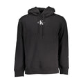 Black Calvin Klein cotton men's sweater hoodie with front pocket and drawstring hood, casual and comfortable for everyday wear.