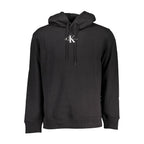 Black Calvin Klein cotton men's sweater hoodie with front pocket and drawstring hood, casual and comfortable for everyday wear.