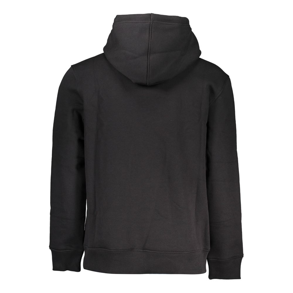 Calvin Klein black cotton men's sweater hoodie with front pocket and drawstring hood, casual and comfortable clothing.