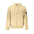 Calvin Klein beige cotton men's sweater with round neckline and long sleeves, casual knit design.