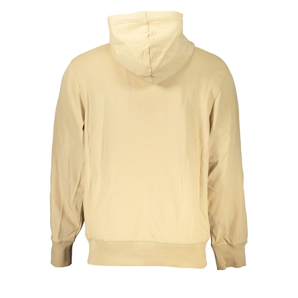 Beige cotton men's sweater by Calvin Klein, featuring a classic crew neck and ribbed cuffs, displayed on a neutral background.
