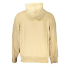 Beige cotton men's sweater by Calvin Klein, featuring a classic crew neck and ribbed cuffs, displayed on a neutral background.