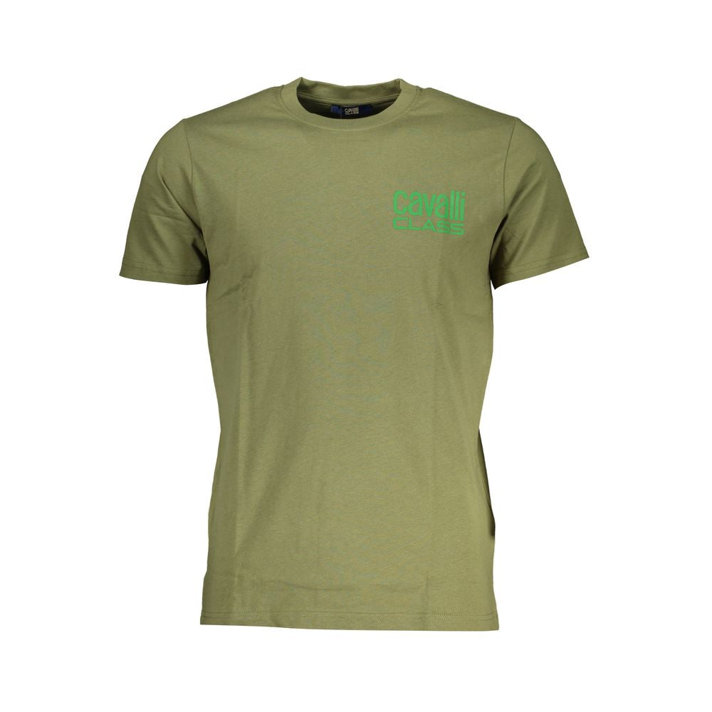 Cavalli Class Verde cotton men's T-shirt with round neckline and short sleeves, featuring a simple, stylish design.