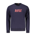 Blue cotton men's sweater by Rifle featuring a classic crewneck design and ribbed cuffs and hem.