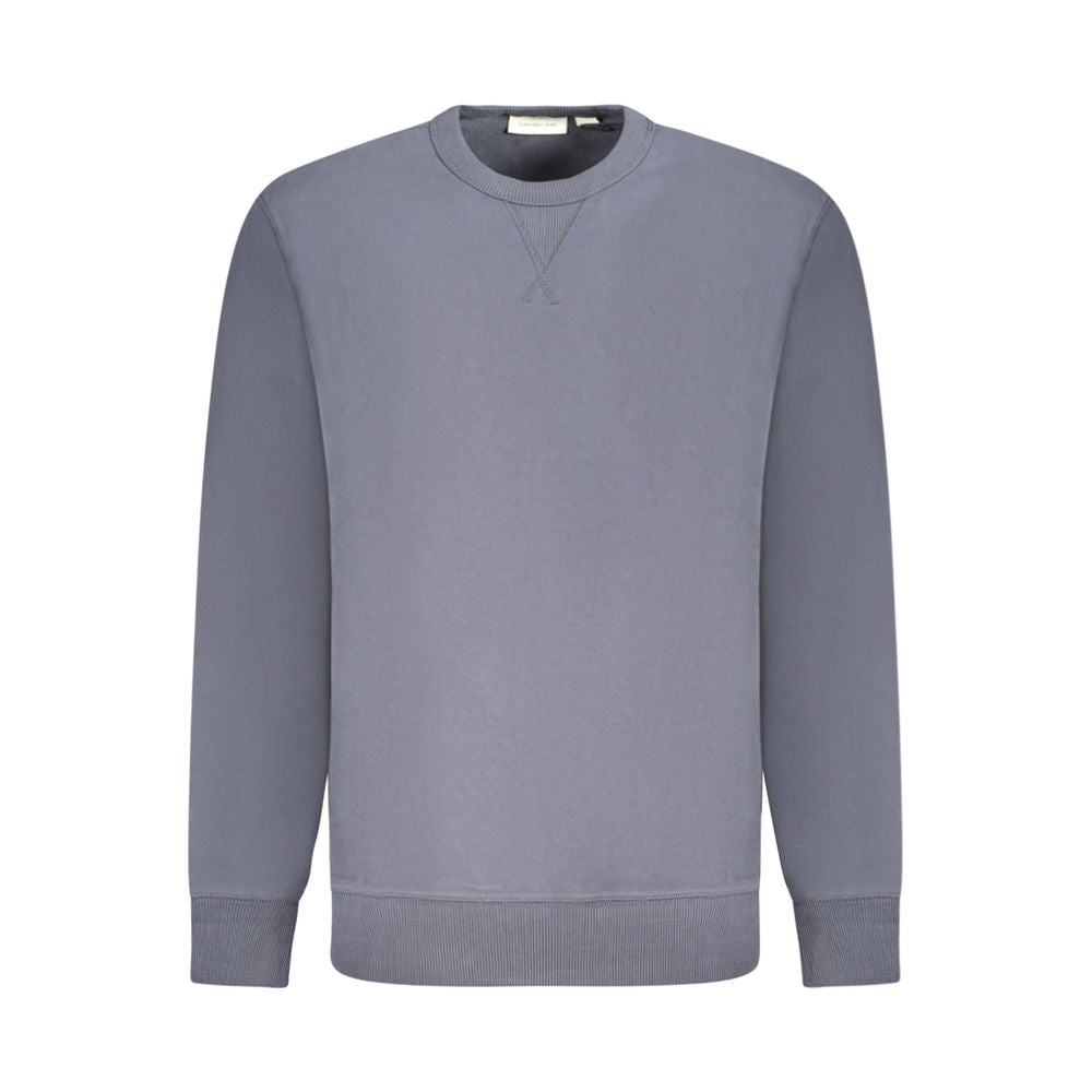 Calvin Klein men's blue cotton sweater with round neckline and long sleeves, casual style and soft fabric.