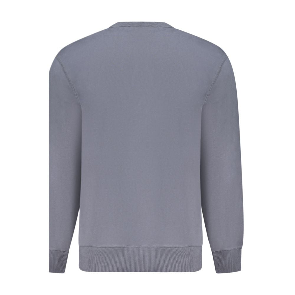 Calvin Klein blue cotton men's sweater with crew neck and long sleeves, casual knitwear for everyday wear.
