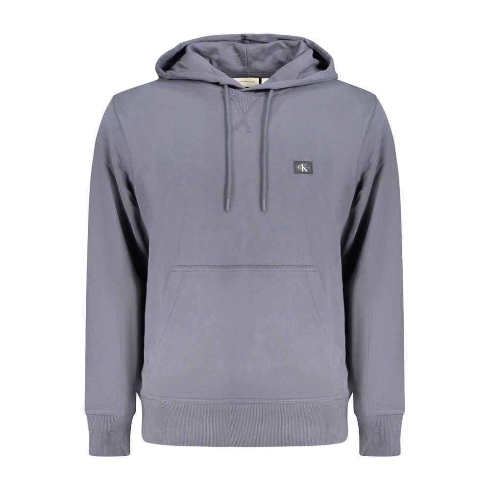 Calvin Klein blue cotton men's hooded sweatshirt with front pocket and drawstring hood, casual and comfortable clothing.