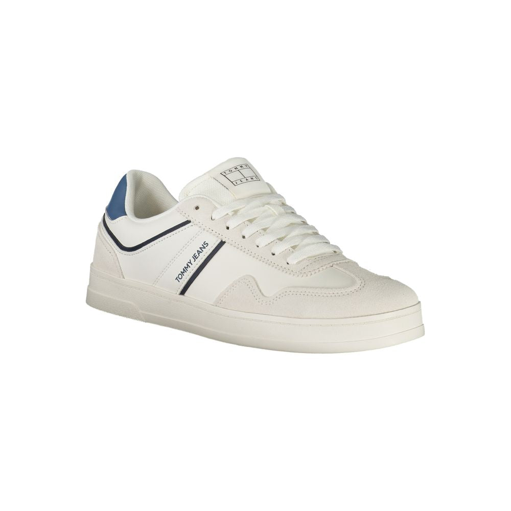 Tommy Hilfiger white polyurethane men's sneaker with lace-up design and sporty style, featuring the brand logo on the side.