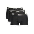 Hugo Boss black cotton men's boxer briefs with elastic waistband and snug fit, front view showing product details.