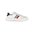 White Tommy Hilfiger men's sneaker made of polyurethane, featuring a sleek design and casual style.