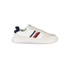 White Tommy Hilfiger men's sneaker made of polyurethane, featuring a sleek design and casual style.