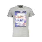 Cavalli Class gray cotton men's T-shirt with round neckline and minimal design, shown on a plain background.