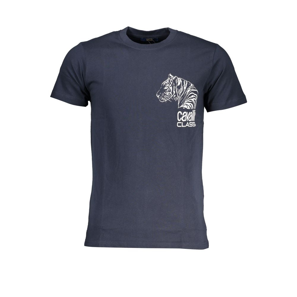Cavalli Class Blu cotton men's T-shirt with round neckline and short sleeves, casual style and soft fabric.