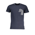 Cavalli Class Blu cotton men's T-shirt with round neckline and short sleeves, casual style and soft fabric.