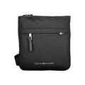 Black Tommy Hilfiger polyurethane women’s shoulder bag with silver hardware and adjustable strap, stylish and functional accessory.