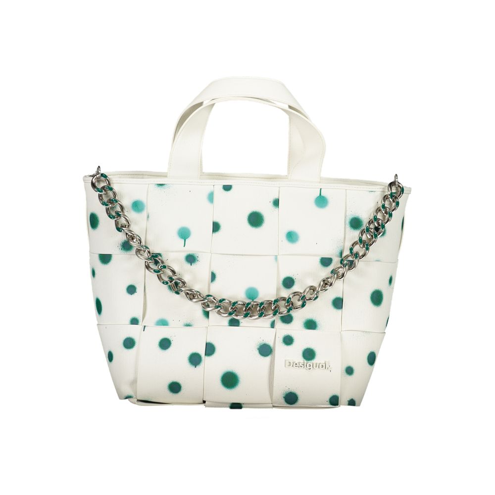 Desigual Bianco Poliuretano women's handbag with sleek design and silver hardware, featuring a top handle and spacious interior.