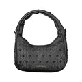Mario Valentino black polyurethane women's bag with sleek design and top handle, featuring subtle branding and spacious interior.