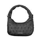 Mario Valentino black polyurethane women's bag with sleek design and top handle, featuring subtle branding and spacious interior.