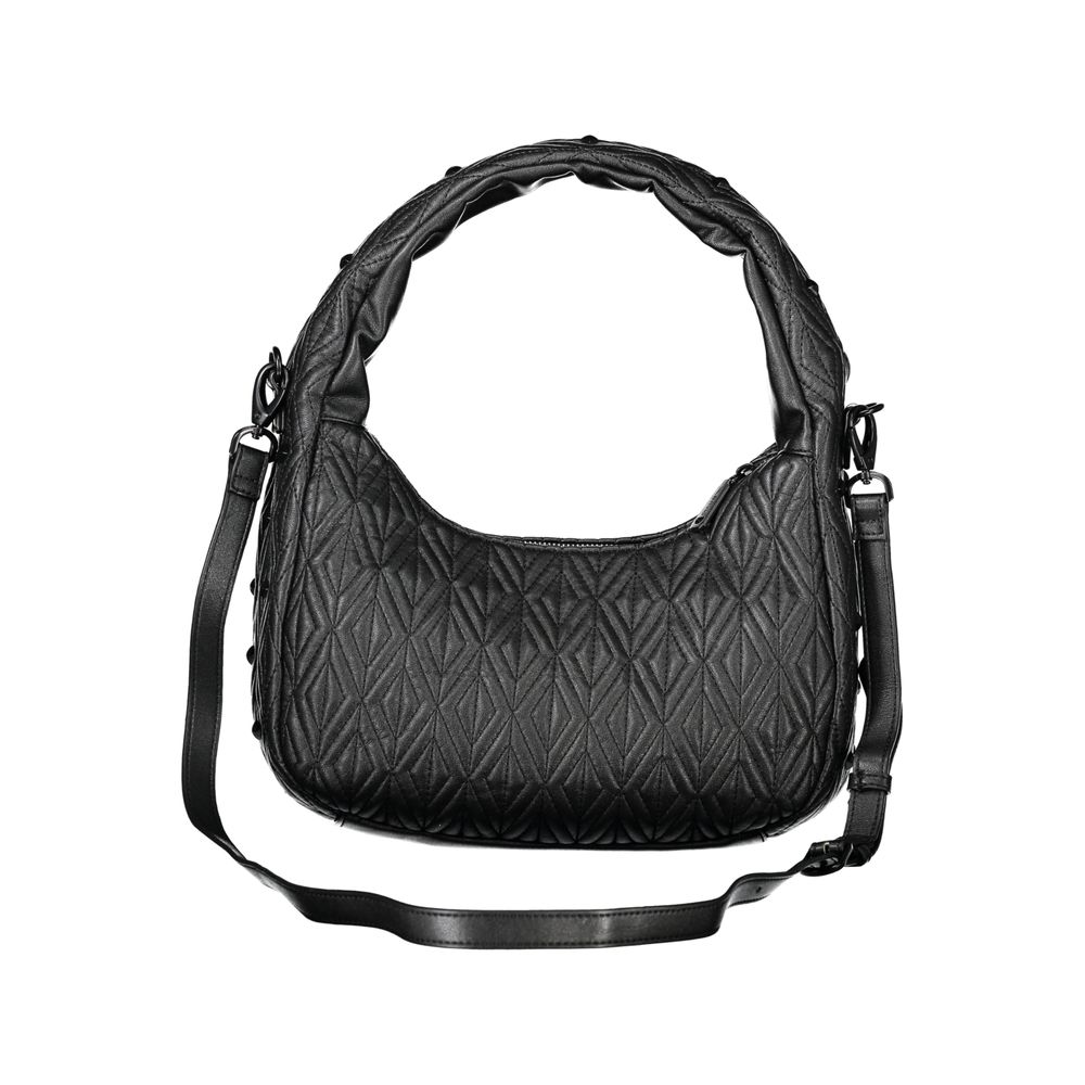 Black polyurethane women's bag by Mario Valentino featuring sleek design and gold-tone hardware.