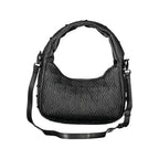 Black polyurethane women's bag by Mario Valentino featuring sleek design and gold-tone hardware.