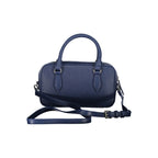 Mario Valentino blue polyurethane women's bag with sleek design and silver hardware, featuring a top handle and adjustable shoulder strap.