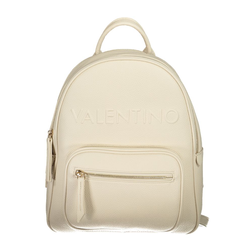 Mario Valentino beige polyurethane women's backpack with adjustable straps and top handle, stylish and functional accessory.