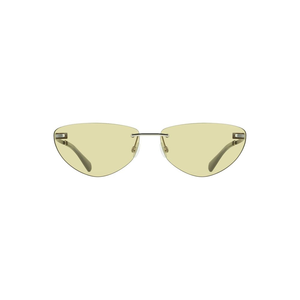 Calvin Klein Verde Metallo woman sunglasses with metal frames and dark tinted lenses on a white background.