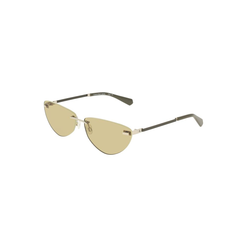 Calvin Klein Verde Metallo woman sunglasses with green-tinted lenses and sleek metal frame.