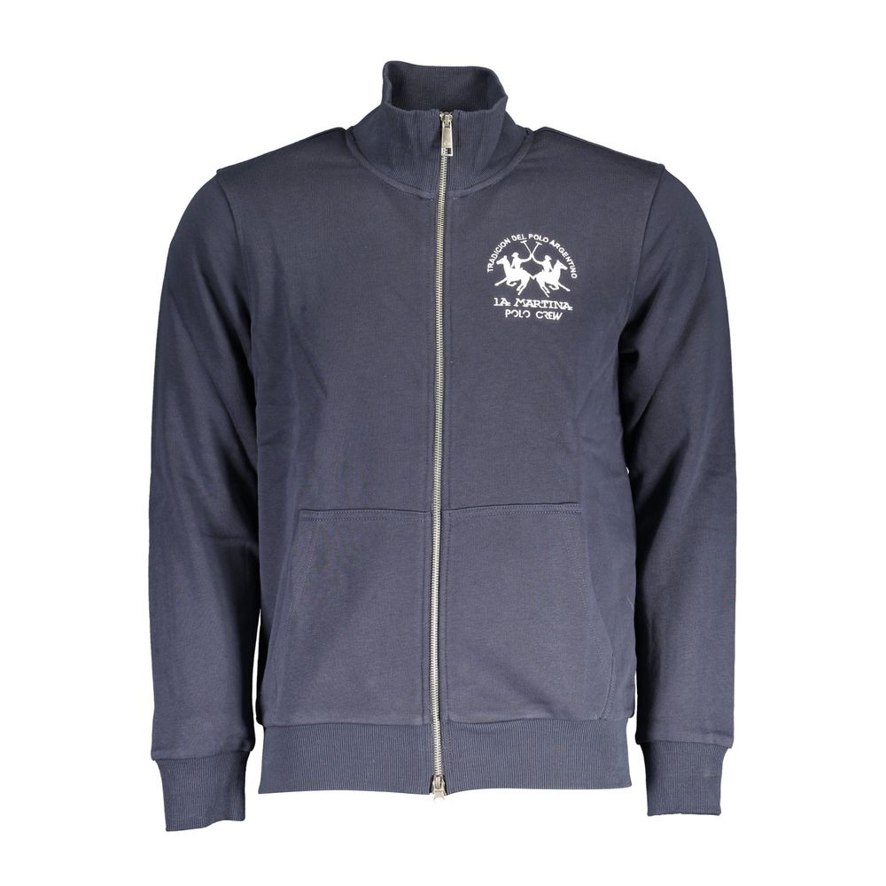 Blue cotton men's sweatshirt by La Martina with a relaxed fit and subtle branding, shown on a plain background.