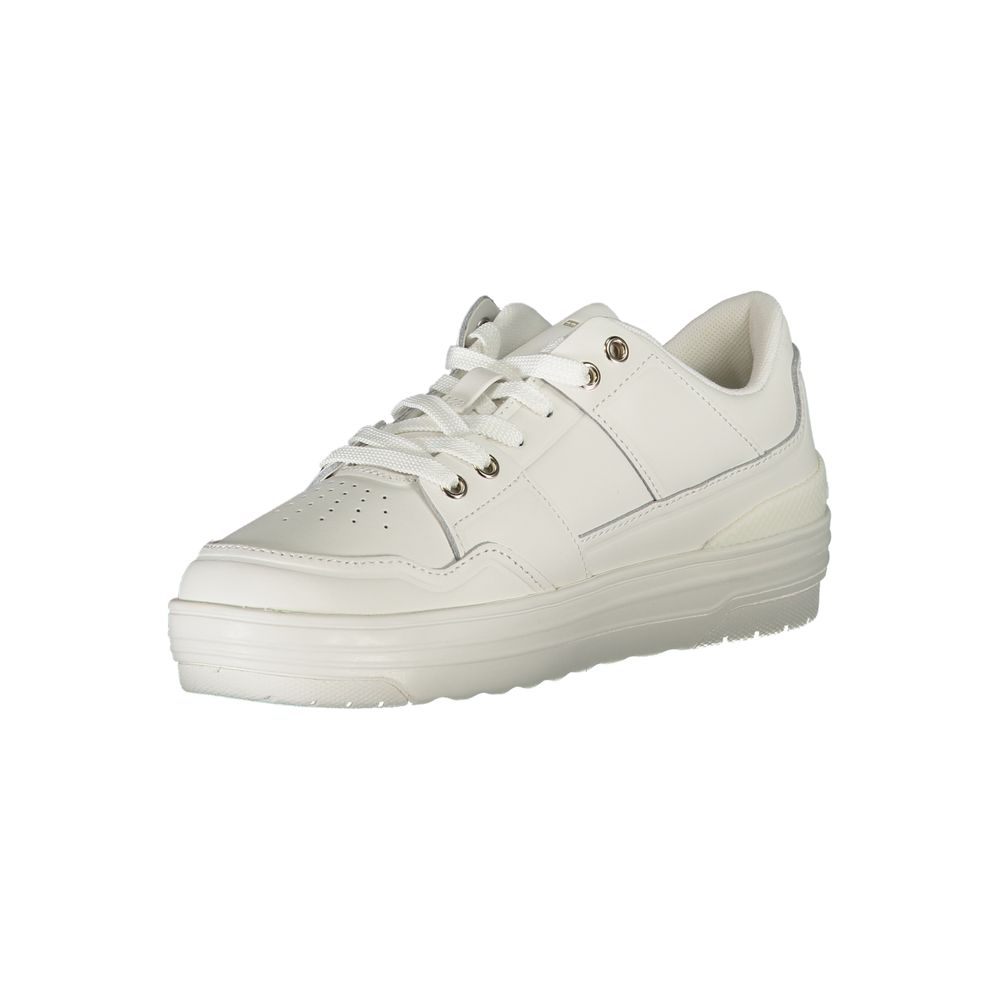 White leather women's sneaker by Tommy Hilfiger with a clean design and subtle branding details.