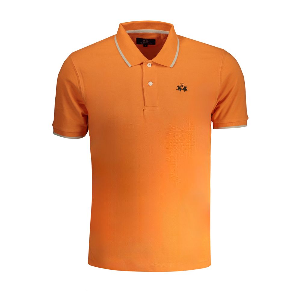 Orange La Martina cotton men's polo shirt with a classic collar and short sleeves, displayed flat on a white background.