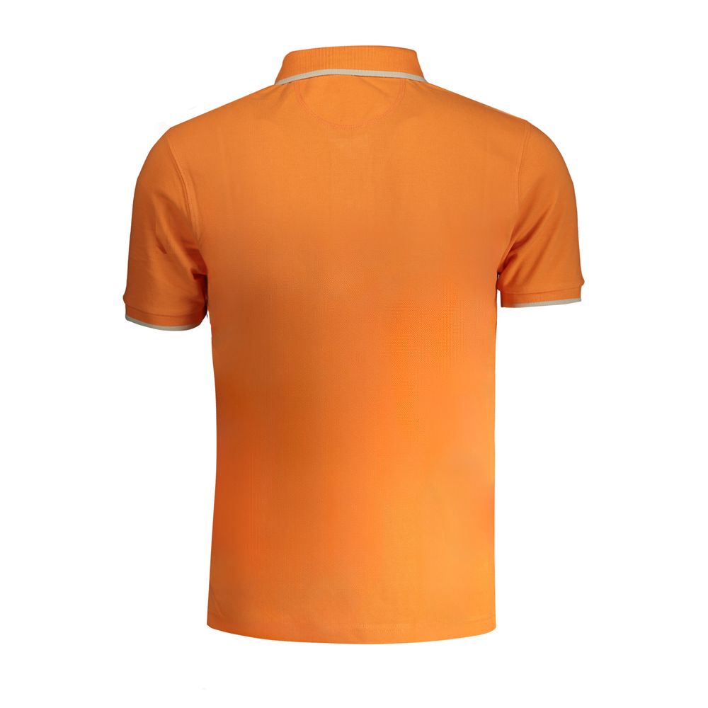 Orange cotton men's polo shirt by La Martina with a classic collar and short sleeves, displayed on a plain background.