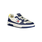 Tommy Hilfiger blue polyurethane men's sneaker with white sole and logo detail, casual athletic footwear.