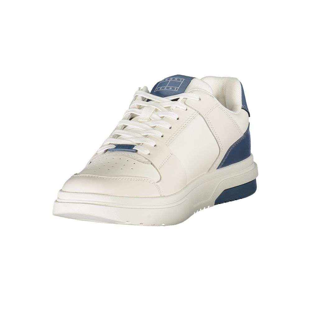 Tommy Hilfiger Bianco polyurethane men's sneaker with white and navy design, featuring laces and a modern athletic style