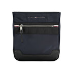Tommy Hilfiger blue polyester men's shoulder bag with adjustable strap and front logo, casual accessory for everyday use.
