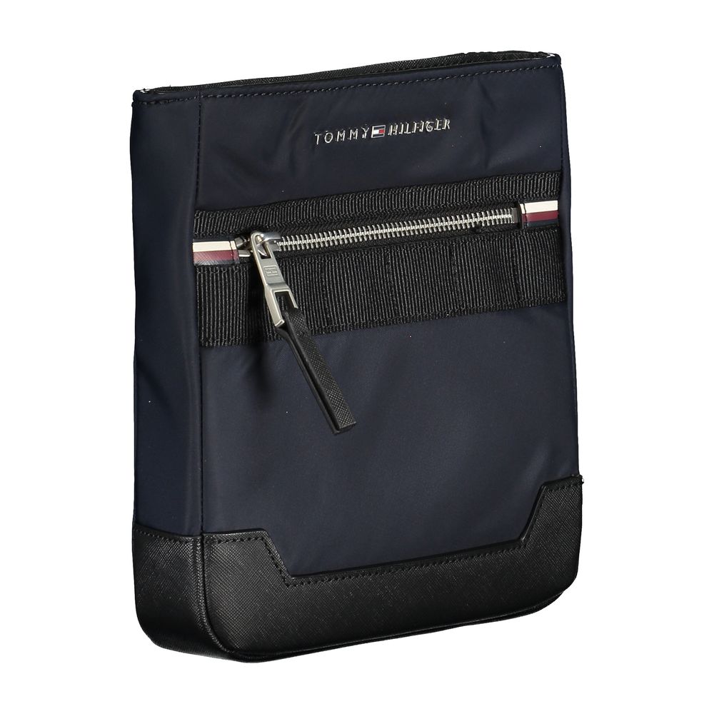 Tommy Hilfiger blue polyester men's shoulder bag with adjustable strap and logo detail, casual and functional accessory.