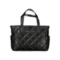 Mario Valentino black polyurethane women's bag with sleek design and structured shape, featuring top handles and subtle branding.