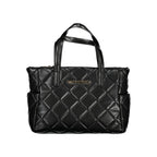 Mario Valentino black polyurethane women's bag with sleek design and structured shape, featuring top handles and subtle branding.