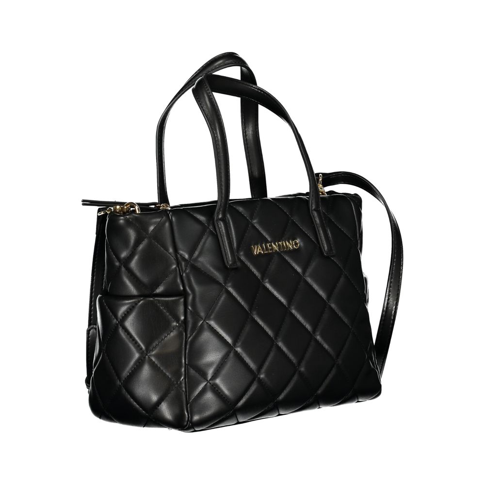 Black polyurethane women's bag by Mario Valentino featuring a sleek design and stylish handles.