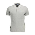 Gray cotton men's polo shirt by North Sails, featuring a classic collar and short sleeves, displayed on a hanger.