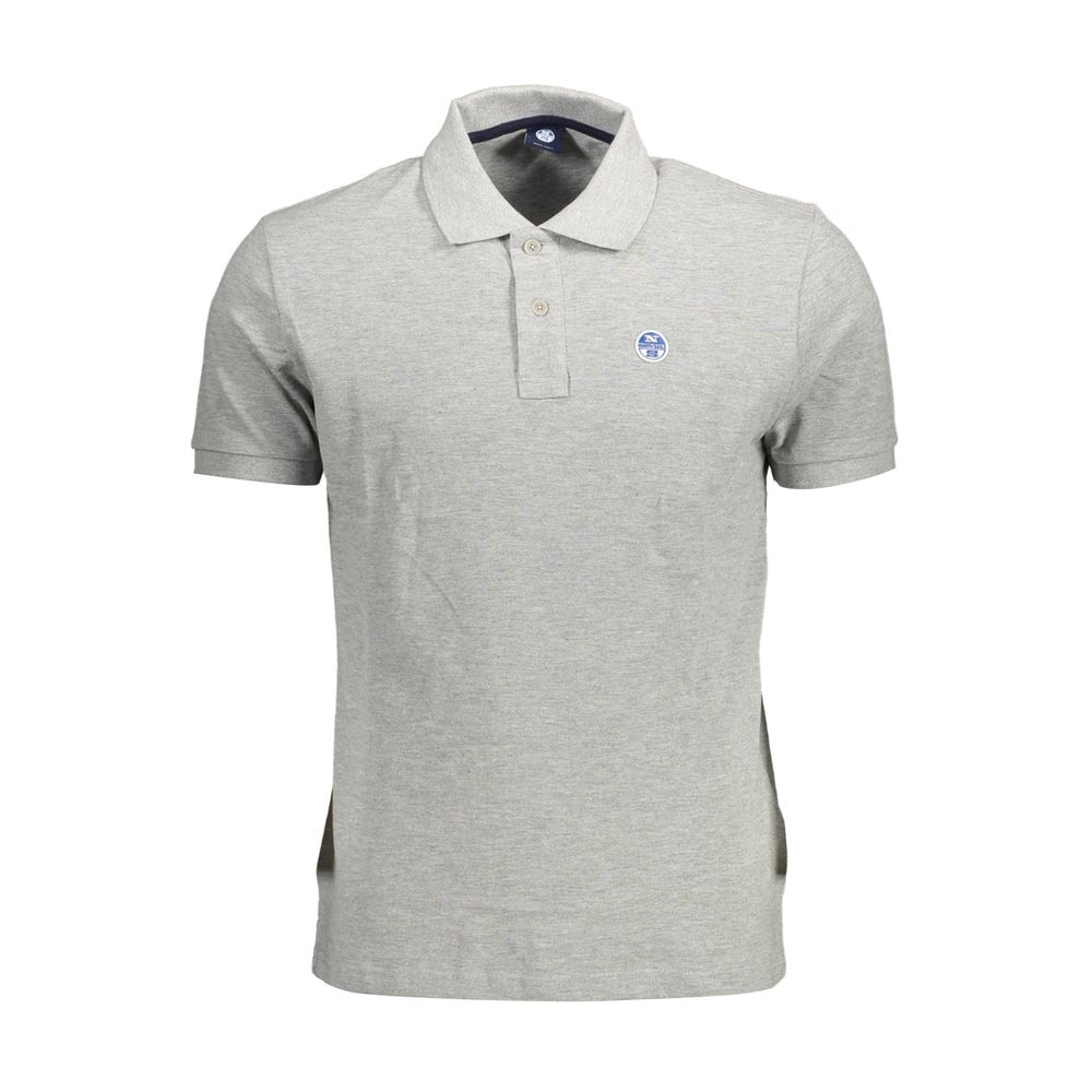 Gray cotton men's polo shirt by North Sails, featuring a classic collar and short sleeves, displayed on a hanger.