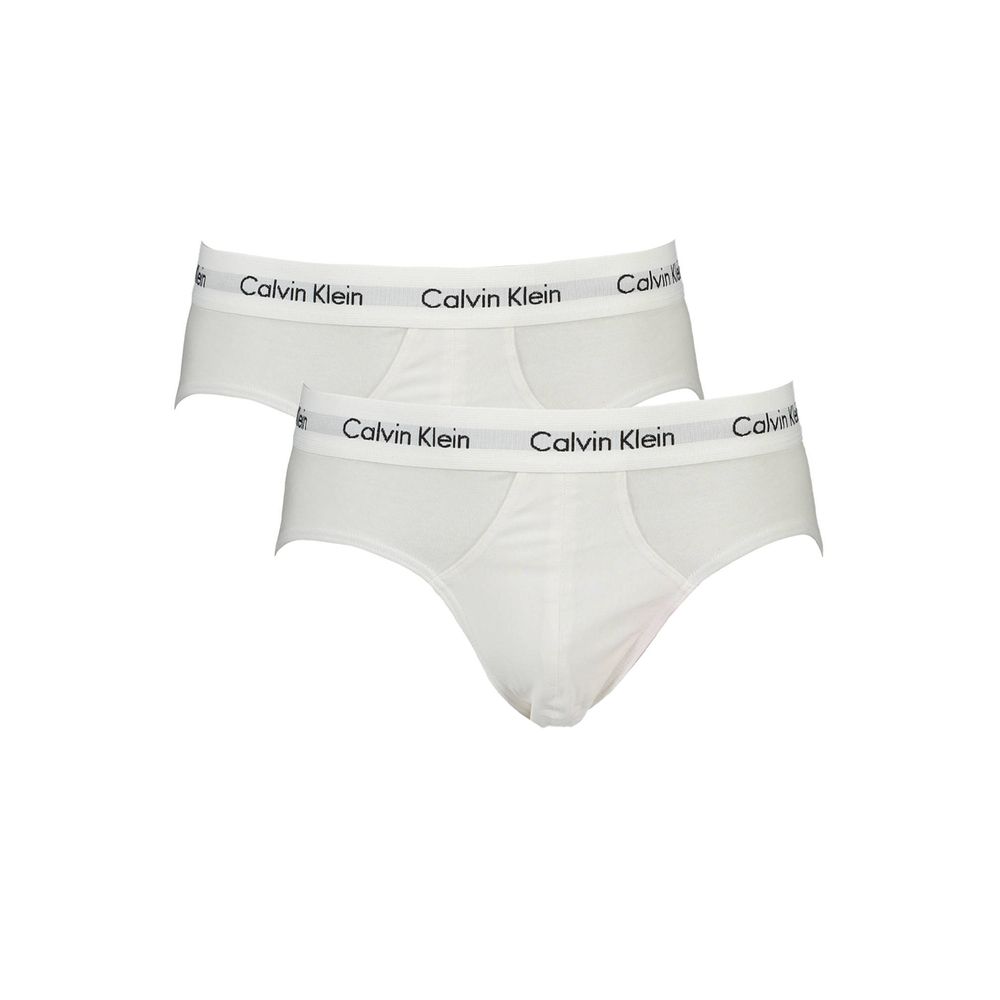 White cotton men's briefs by Calvin Klein, featuring a comfortable waistband and classic fit.