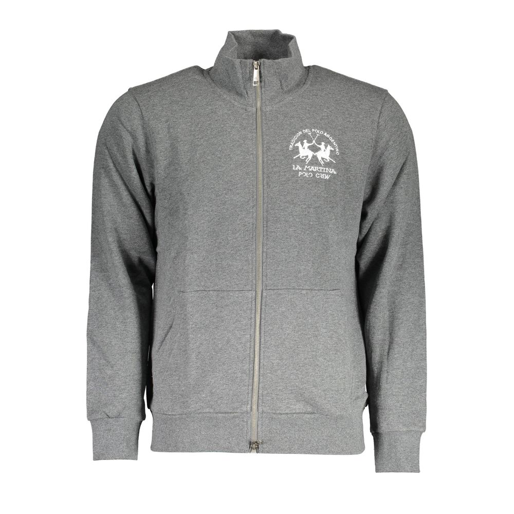 La Martina Grigio cotton men's sweatshirt featuring a crew neck and logo embroidery, casual and comfortable for everyday wear.