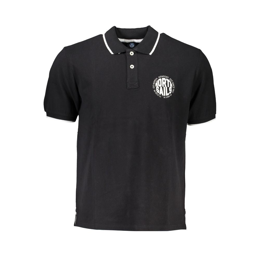 Black North Sails men's cotton polo shirt with collar and short sleeves, casual and stylish for everyday wear.