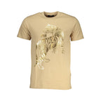 Beige Cavalli Class cotton men's T-shirt with round neckline and short sleeves, casual style.