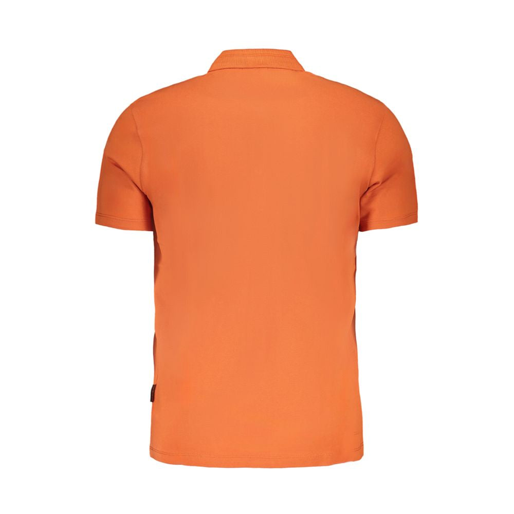 Men's Napapijri cotton polo shirt in vibrant orange with a classic collar and short sleeves, casual and stylish.